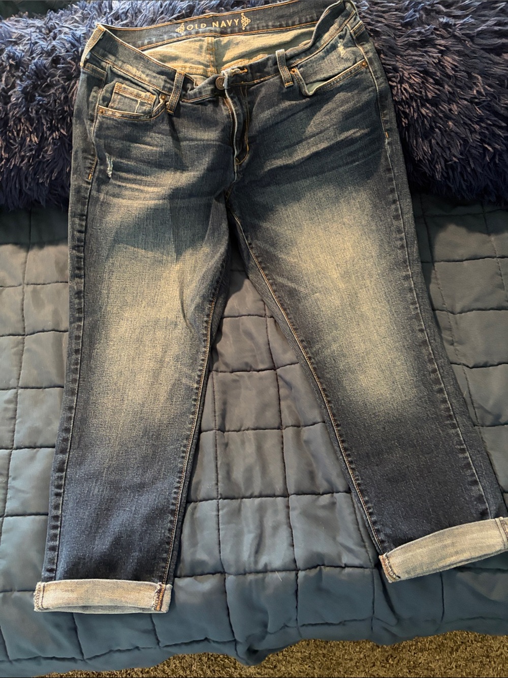 Old Navy Dark Boyfriend Blue Denim Jeans with Front Button